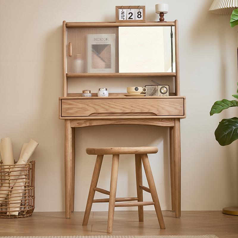 实木梳妆台书桌一体现代简约卧室白蜡木化妆桌小户型多功能化妆台