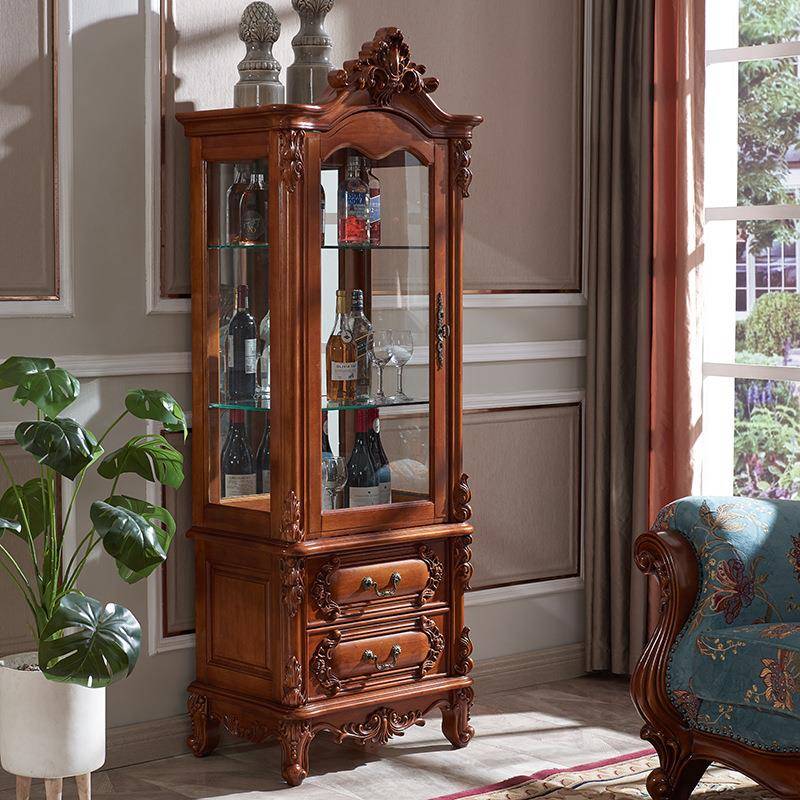 美式全实木双门酒柜家用客厅边柜带玻璃门储物红酒柜展现柜子靠墙