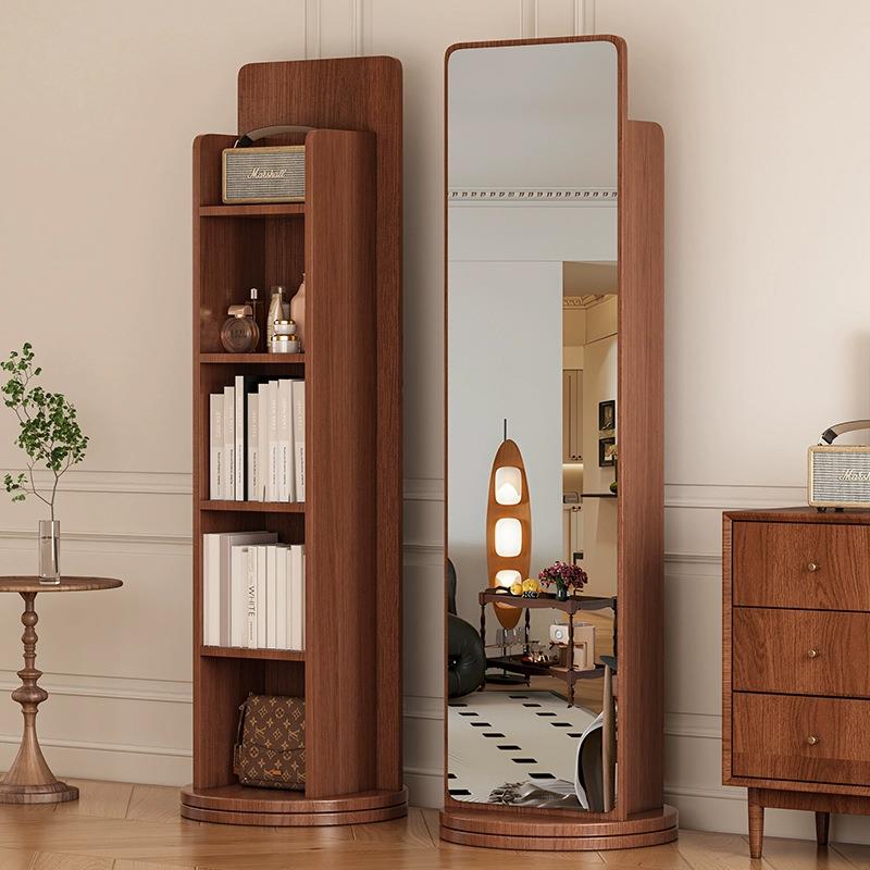 旋转穿衣镜全身落地镜家用杂志架旋转储物一体试衣镜可移动镜子