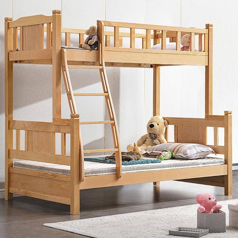 现代简约纯实木榉木高低上下床木头床成人子母床双层儿童床午休床