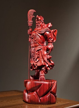 红花梨木雕大号关公神像摆件实木质雕刻关二爷关羽公司摆设工艺品