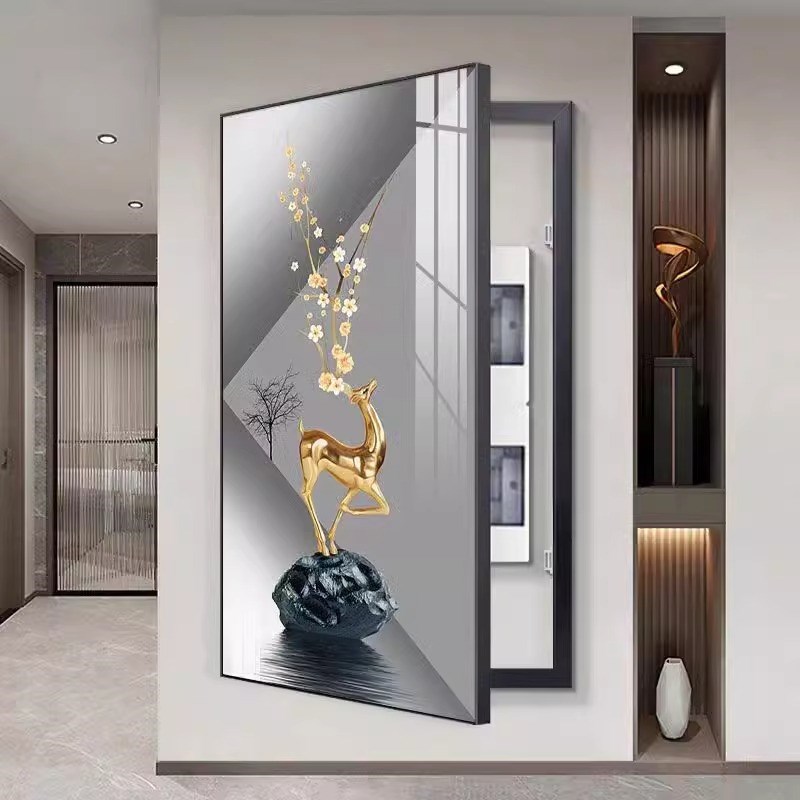 一鹿高升大尺寸电表箱装饰画现代简约竖版玄关画遮挡强弱配电箱画图片