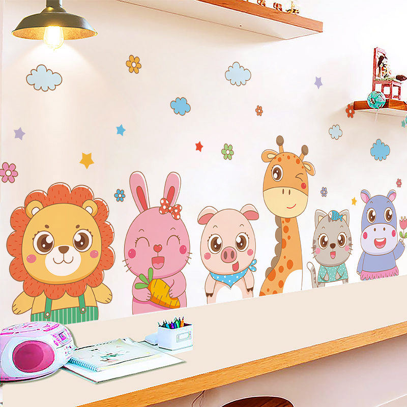 卡通动物贴纸儿童房间卧室墙壁墙面装饰贴画墙Q贴墙画墙纸自粘温图片