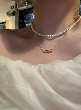轻奢高级感小茄子珍珠叠戴项链女2024年新款气质短款颈链锁骨链潮