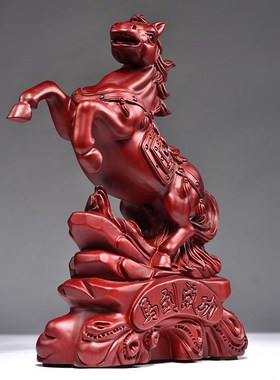 红花梨实木质马到成功摆件十二生肖木雕家居装饰摆设开业工艺礼品