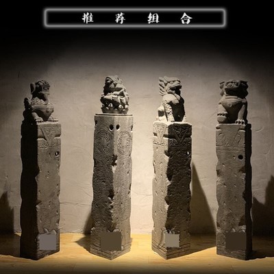 石雕拴马桩青石仿古石狮子貔貅麒麟吸水兽四神兽栓马柱做旧石柱子