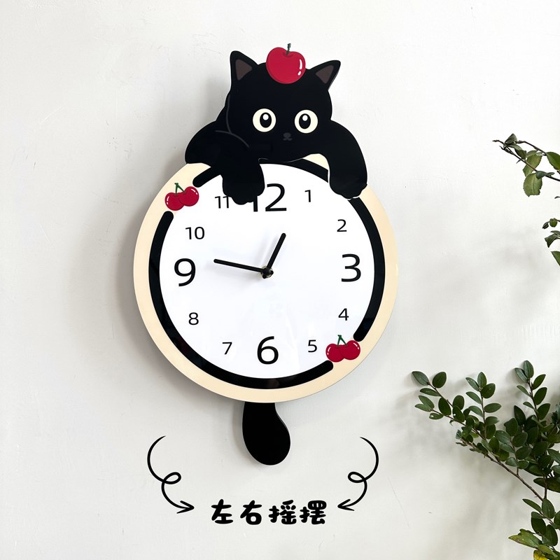 摇摆款可爱猫咪创意装饰挂墙钟表客厅卧室儿童房静音时钟挂钟饰品