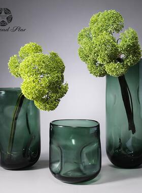 钻石星北欧绿色玻璃花瓶圆口水养富贵竹大号工艺品软装饰品创意