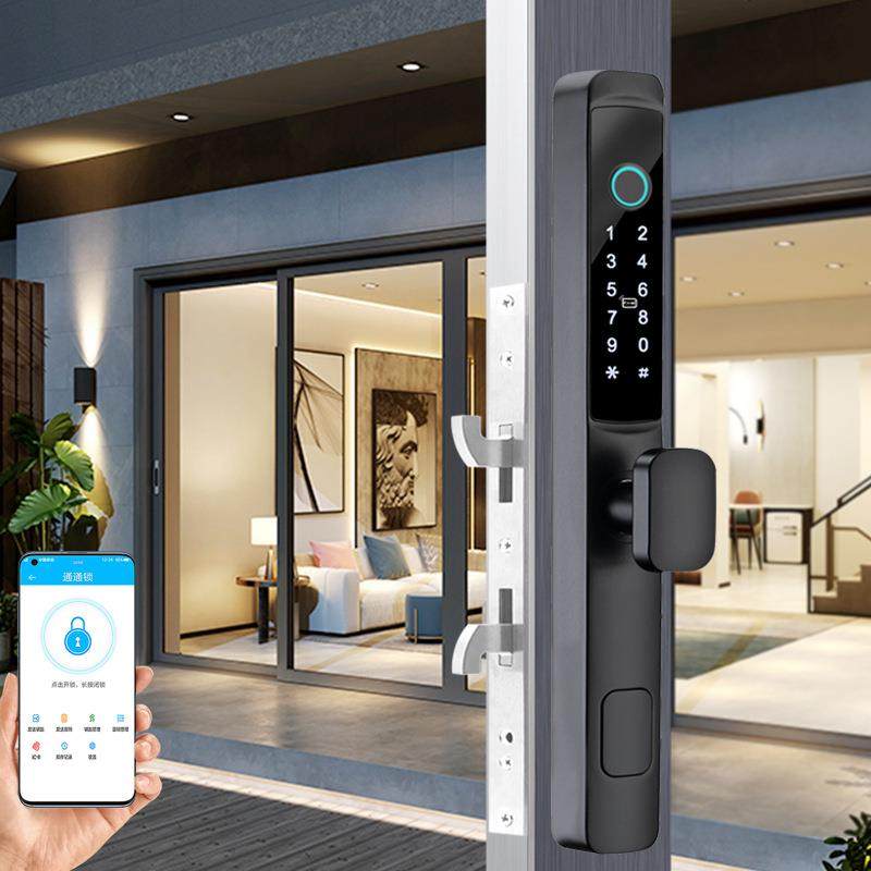 断桥铝指纹锁铝合金门推拉门智能锁移门纱门密码锁矮把手智能锁