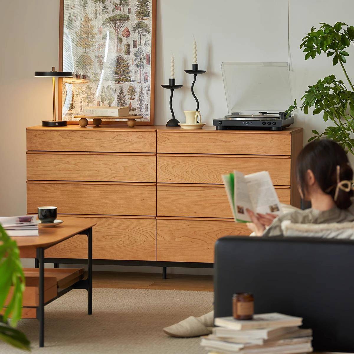 欧拉家具北欧实木八斗柜樱桃木卧室储物客厅日式多功能靠墙收纳柜