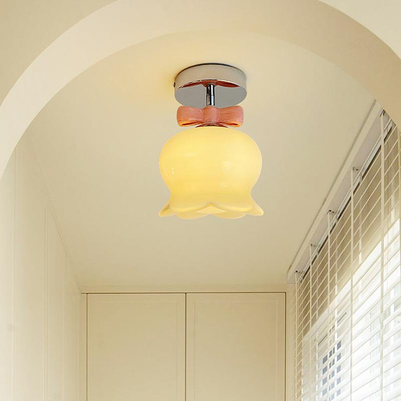 奶油风铃兰花吸顶灯过道灯入户灯走廊灯阳台灯粉色法式氛围感灯具