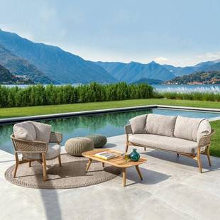 户外庭院实木沙发北欧别墅家具创意休闲露台阳台样板间组合藤编