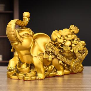 饰 宝象家居办公室装 铜大象摆件铜象拉元 宝大号象拉金钱白菜车铜元