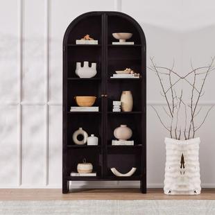 美式 饰柜全实木 简约实木书柜客厅轻奢现代展示柜拱形储物柜墙边装