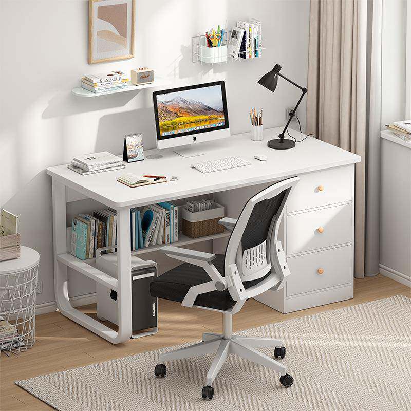 书桌书架一体桌学生学习桌简约现代卧室三抽屉电脑桌办公写字桌子