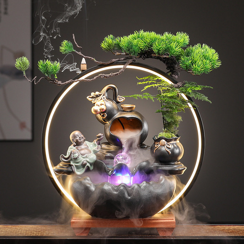 福财双收创意招财流水摆件循环水转运球办公室装饰品公司开业礼物