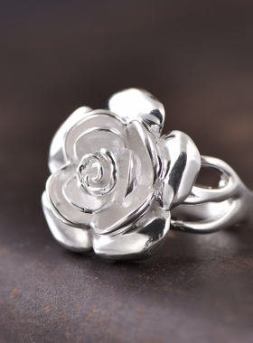 玫瑰花戒指纯银999 女韩版简约时尚夸张个性食指戒子复古开口指环