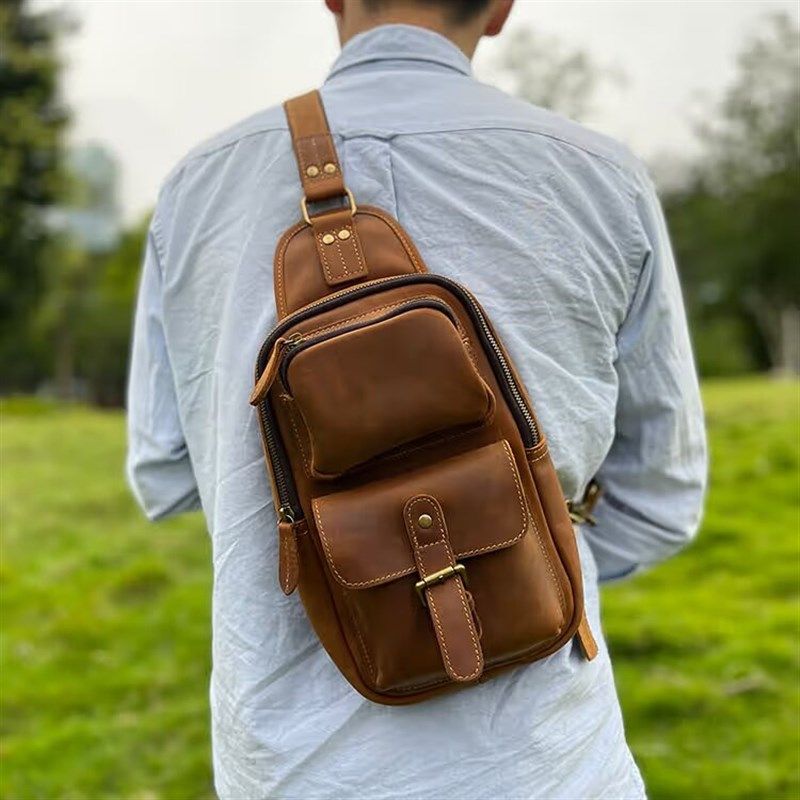 复古疯马潮男士包真皮户外胸包多功能单肩包大容量头层牛皮斜挎包,箱包皮具/热销女包/男包,胸包,淘宝优惠券,粉丝福利购,淘宝优惠卷
