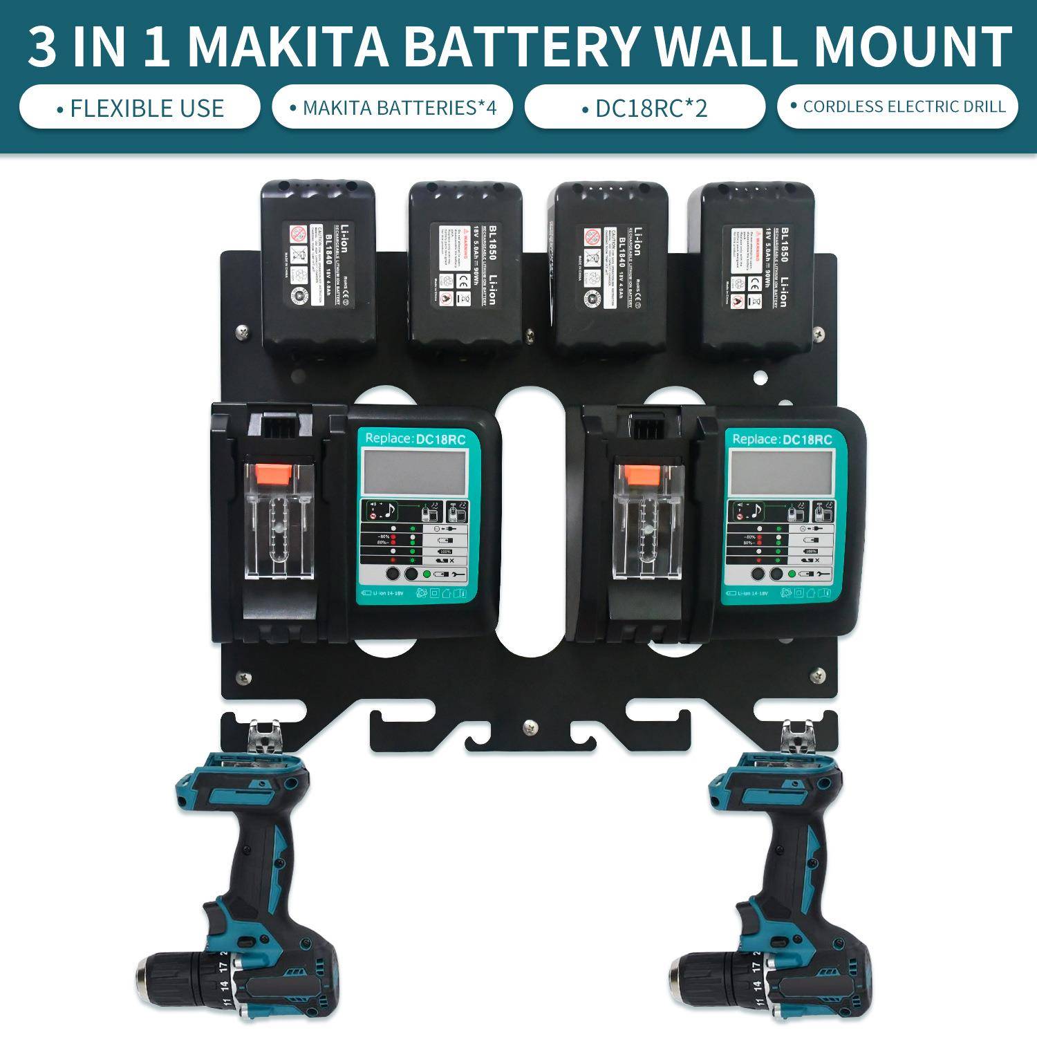 适配牧田电动工具18V14.4V电池充电器固定收纳支架