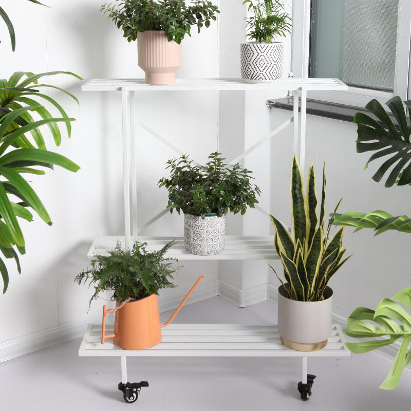 多层花架阳台置物架可移动落地式植物摆放架铁艺客厅花盆架带轮