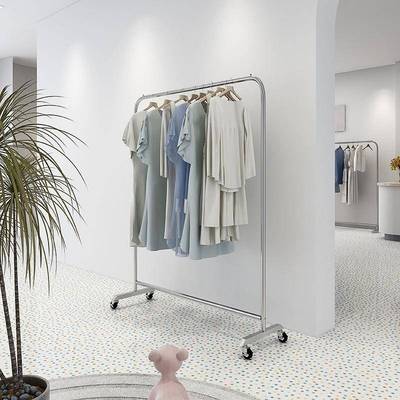 落地衣架不锈钢挂衣架服装店展示架中岛架带轮子移动龙门架