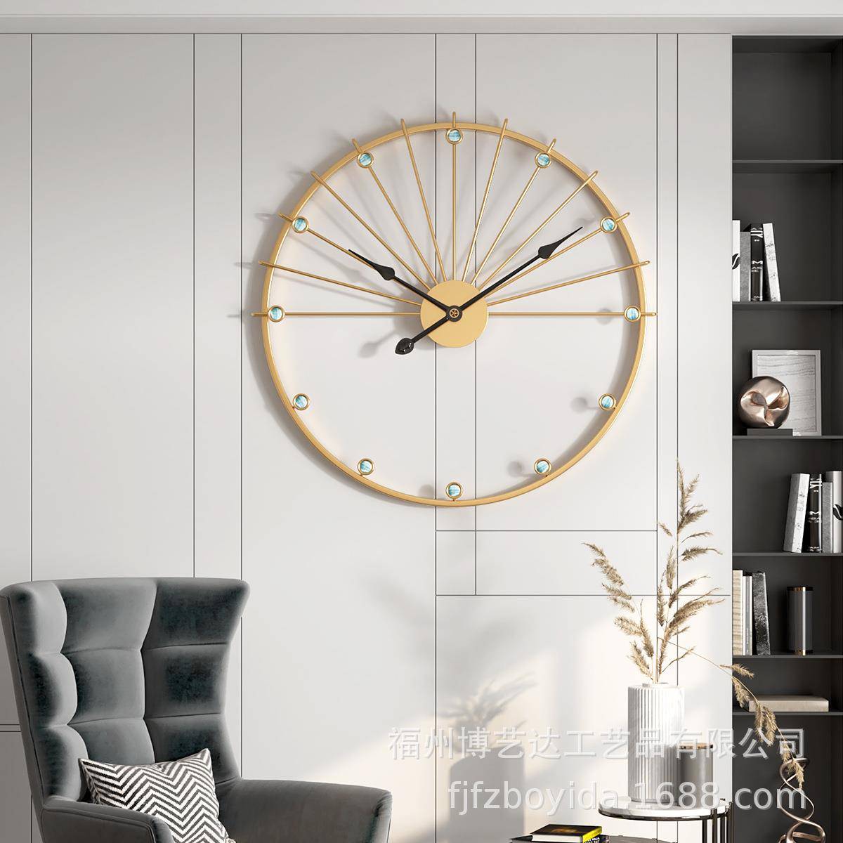 新款轻奢创意家用挂钟铁艺个性装饰静音钟表客厅极简艺术时钟壁钟