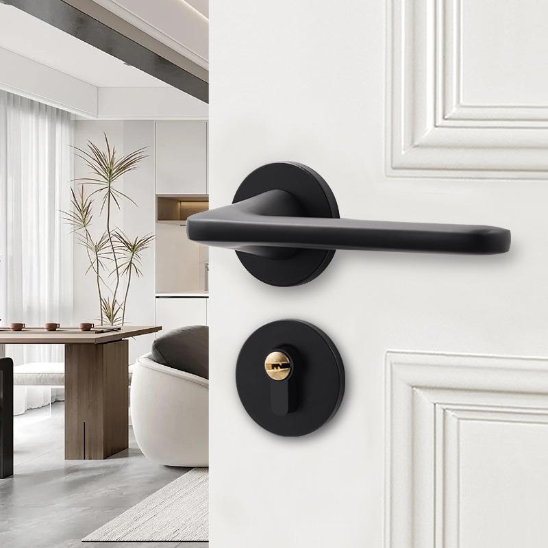 室内门锁卧室门把手实木门通用型锁具静音磁吸黑色分体锁房门锁