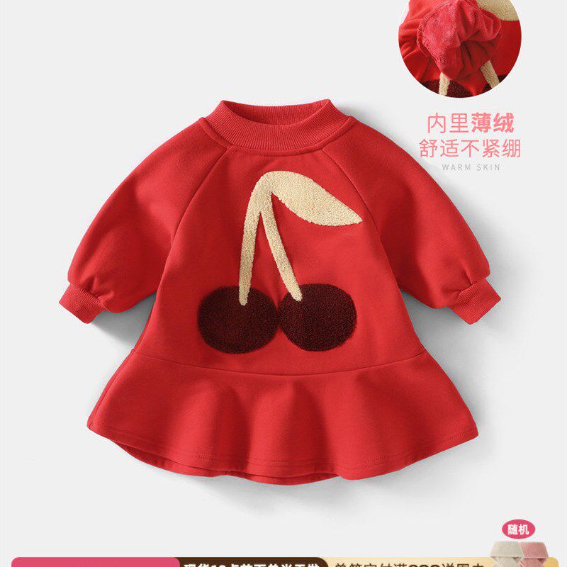 女童加绒连衣裙婴儿生日礼服公主喜庆小儿童红色宝宝洋气裙子秋冬