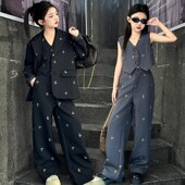 2025新款 春装 洋气时髦小女孩街舞模特走秀潮酷演出服 套装 女童西装