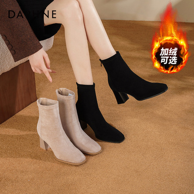 达芙妮高跟短靴子女2025新款爆款