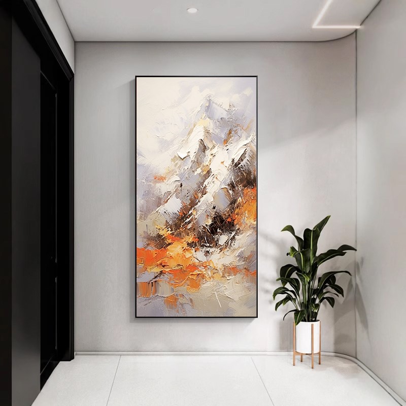 正对门2025年新款新中式玄关装饰画手绘油画客厅走廊挂画丙烯画图片