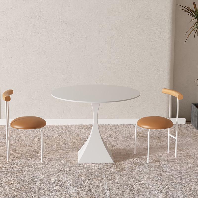 奶油风岩板圆形餐桌家用小户型简约白色休闲洽谈桌阳台小圆桌椅