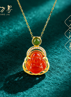 石方界红玛瑙佛公吊坠女红色项链