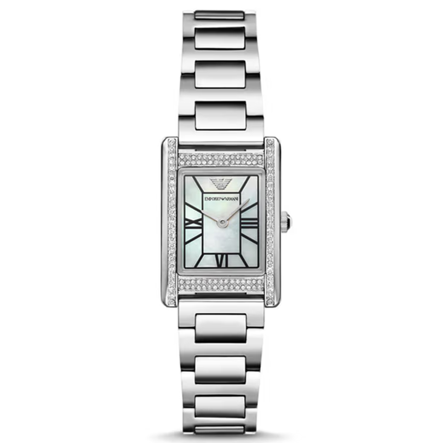 Emporio Armani/阿玛尼满天星银色镶钻贝母表盘小方糖女表
