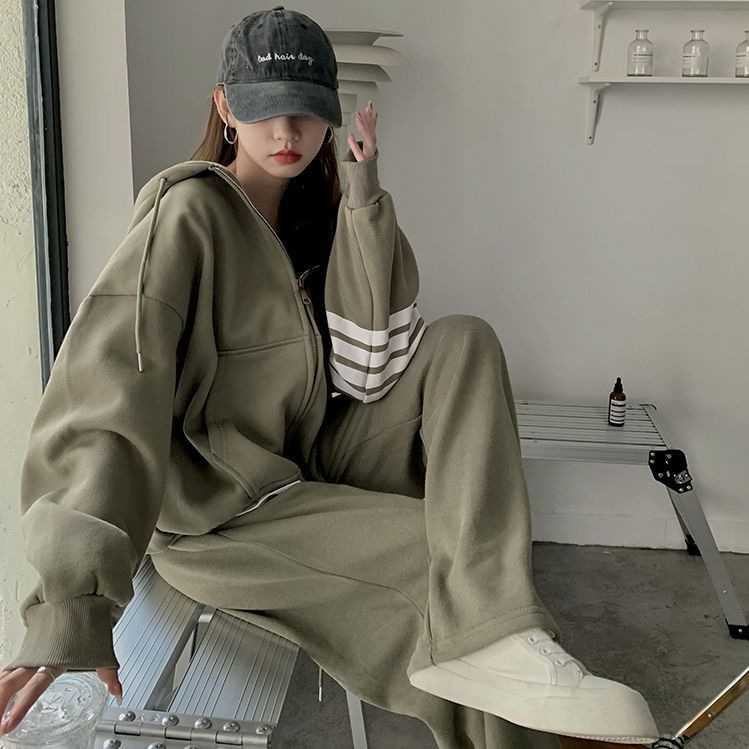 网红运动服套装女春秋季学生韩版宽松连帽卫衣时尚跑步休闲两件套