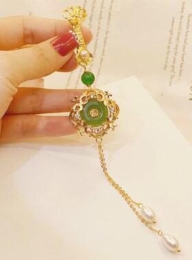 中国风旗袍压襟如意福玉流苏挂件胸针两用别针扣汉服茶服中式配饰