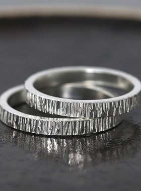 定做999纯银手工戒指定制刻字男女个性时尚情侣对戒七夕生日礼物