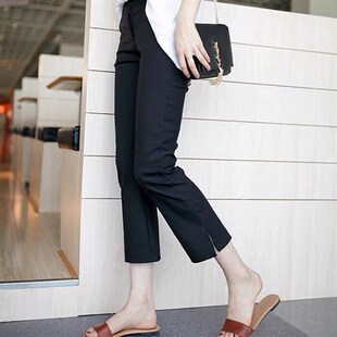孕妇裤子春夏薄款开叉九分休闲裤小个子夏装小直筒烟管西装裤潮妈