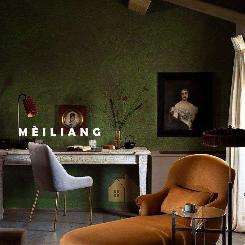美式绿色复古壁纸客厅沙发电视背景墙壁画无纺布餐厅墙布民宿壁布,家装主材,定制壁画,淘宝优惠券,粉丝福利购,淘宝优惠卷