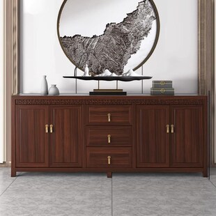 新中式餐边柜实木客厅餐厅隔断柜储物柜门厅玄关柜靠墙乌金木斗柜