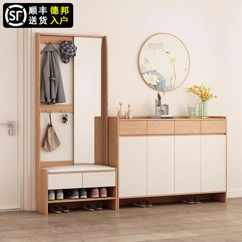 实木衣帽架鞋柜家用进门口换鞋凳镜子靠墙一体入户客厅玄关楼道外,住宅家具,鞋柜,淘宝优惠券,粉丝福利购,淘宝优惠卷