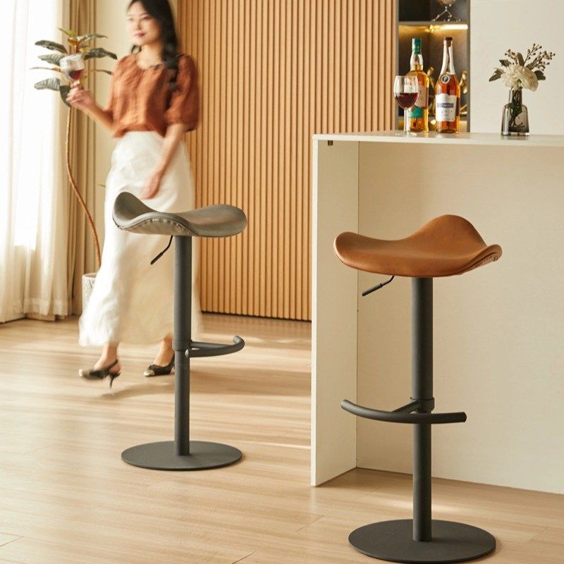 马鞍皮吧椅复古轻奢椅家用会所酒吧椅不锈钢实心脚2025新款吧台凳,住宅家具,家用高脚椅,淘宝优惠券,粉丝福利购,淘宝优惠卷