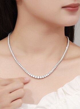 渐变大小莫桑石项链女纯银单排满钻超闪高级感简约锁骨链晚宴配饰