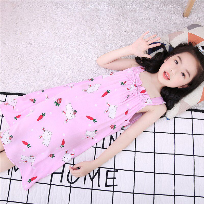 女童睡裙纯棉绸夏款公主女孩宝宝家居裙/睡裙
