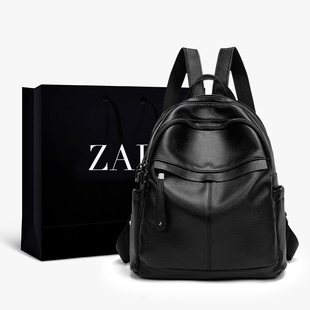 高级质感真皮双肩包女2020新款 百搭头层牛皮女士休闲防盗背包 韩版