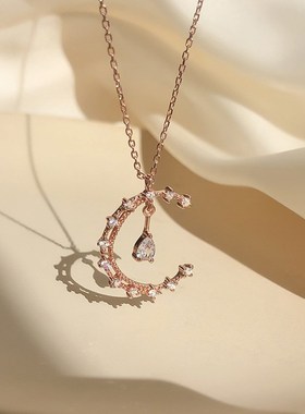 复古水滴碎钻镂空月亮2023年新款潮项链锁骨链小众女款风冷淡轻奢