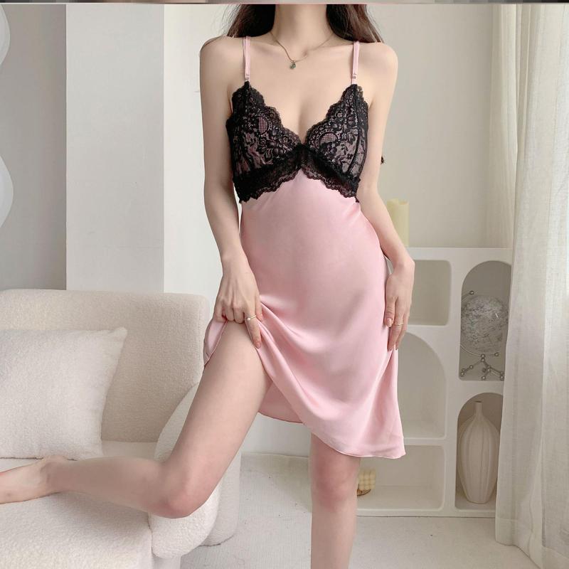 睡衣女款2025新款冰丝高级感女士知性感缎面蕾丝修身家居服夏厂家