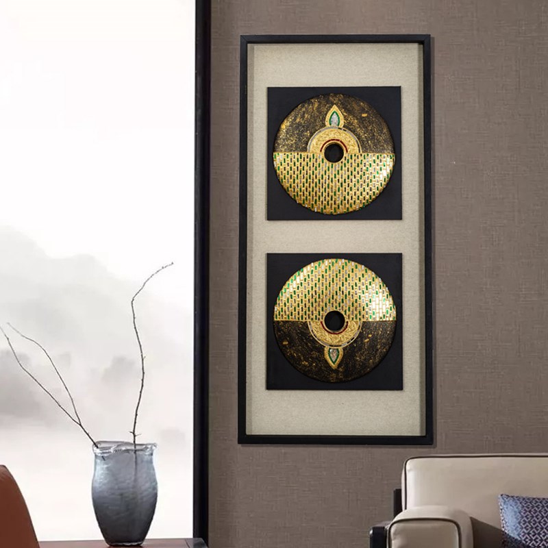 东南亚泰式客厅手绘金箔装饰画餐厅会所禅意挂画玄关楼梯过道壁画图片