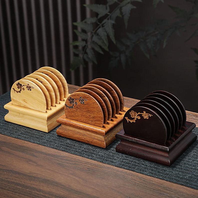 杯托碟茶托隔热竹功夫茶具配件杯托木防烫圆形小家用茶茶道垫