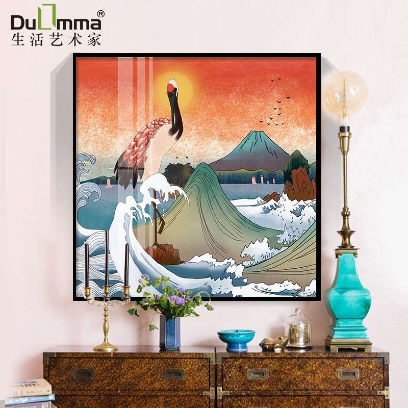 日式酒店装饰画浮世绘大鱼海棠玄关壁画卧室抽象画山海客厅鹿定做图片
